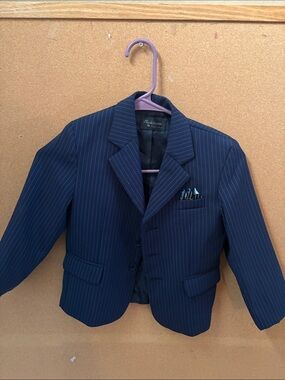 Boys Navy Pinstripe Blazer with Pocket Square matching set